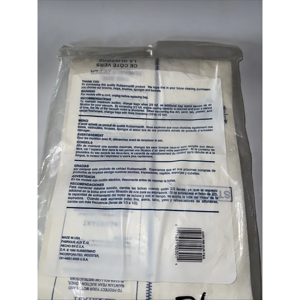Rubbermaid Vacuum Bags, Style F & G ‑‎ 4 bags Eureka White-Westinghouse (4944)